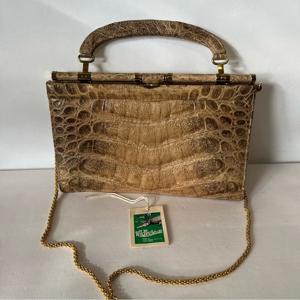 Vintage Cape Cobra Crocodile Tan Bag Gold Chain